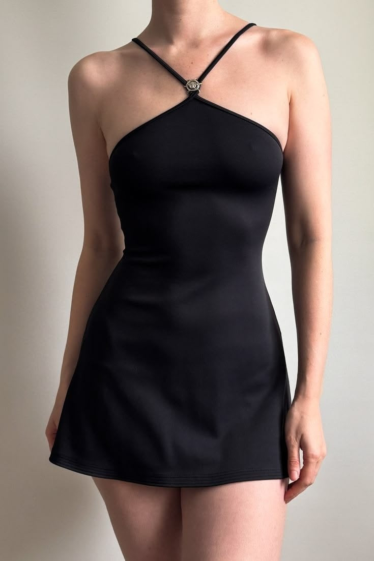 Simple A Line Halter Neck Black Short Homecoming Dress