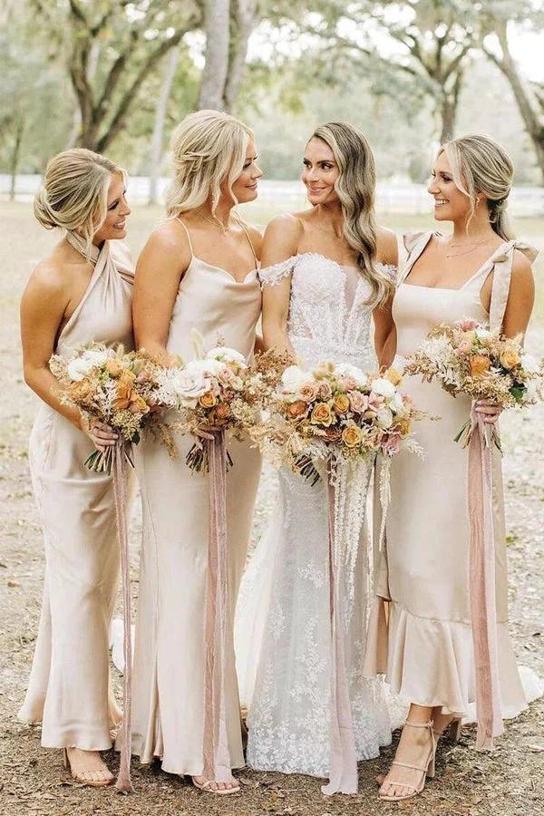 Simple Elegant Long Champagne Bridesmaid Dress BD131 by pgmdress