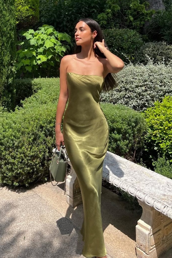 Simple Mermaid Strapless Green Long Prom Dress - View 2 | VelvetHem