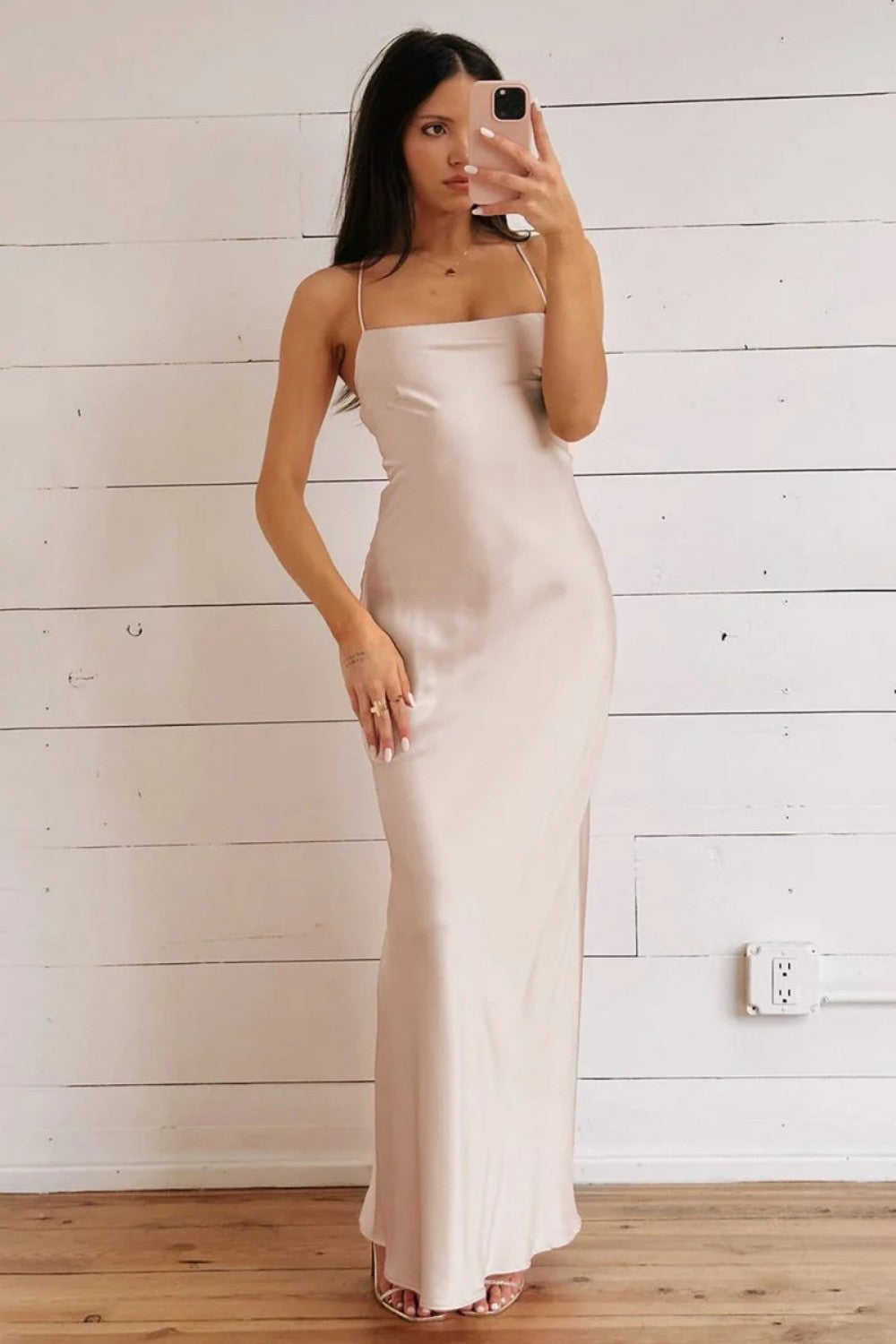 Simple Sheath Spaghetti Straps Yellow Long Prom Dress with Criss Cross Back - View 4 | VelvetHem