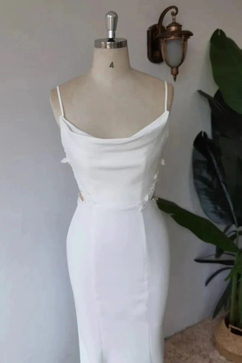 Simple Spaghetti Straps Satin Mermaid Modest Wedding Dress (ZD16151)
