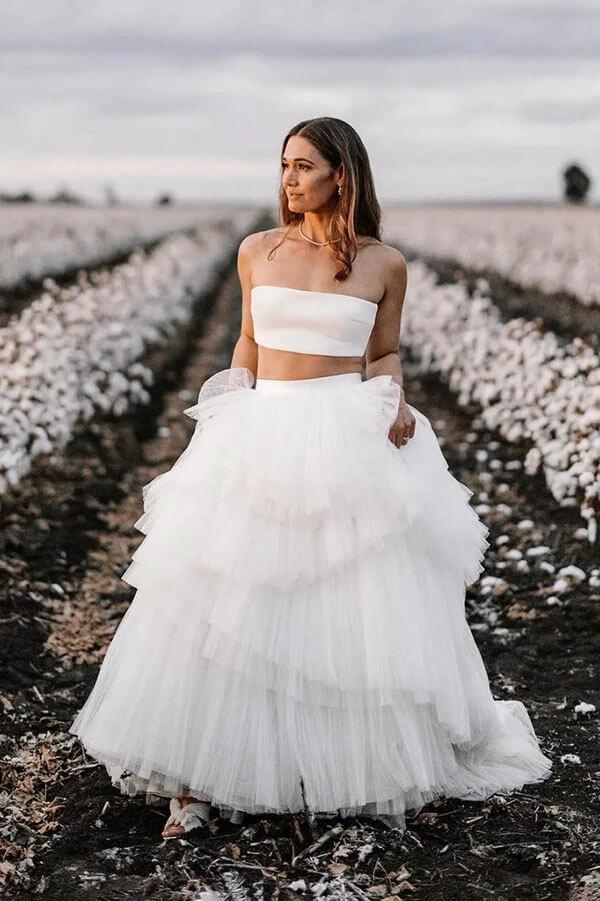 Simple Two Piece Wedding Dress Country Wedding Dress With Layered WD715 by pgmdress