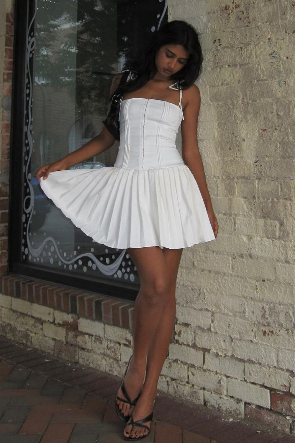 Simple White Spaghetti Straps A-Line Homecoming Dress with Structured Bodice