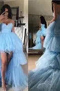 Sky Blue Tulle Strapless Sweetheart Sleeveless Short Ball Gown Homecoming Dress