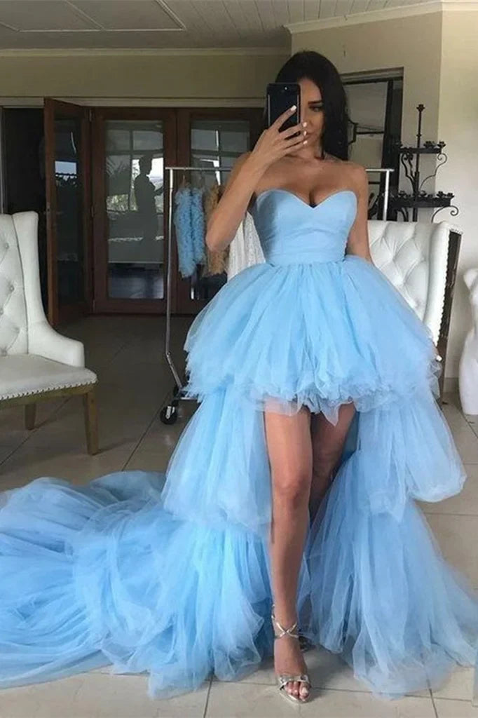 Sky Blue Tulle Strapless Sweetheart Sleeveless Short Ball Gown Homecoming Dress
