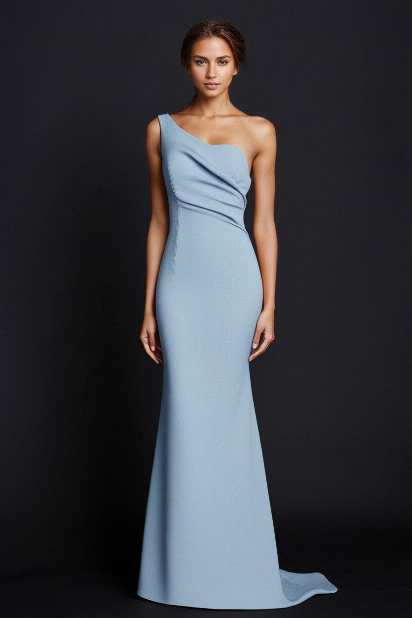One Shoulder Khaki Wedding Guest Dress Mermaid Long Formal Dress