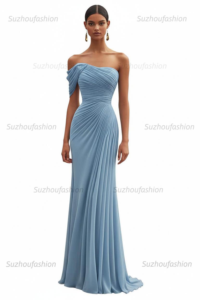 One Shoulder Ruched Mermaid Dark Green Wedding Guest Dress Long Formal Dress