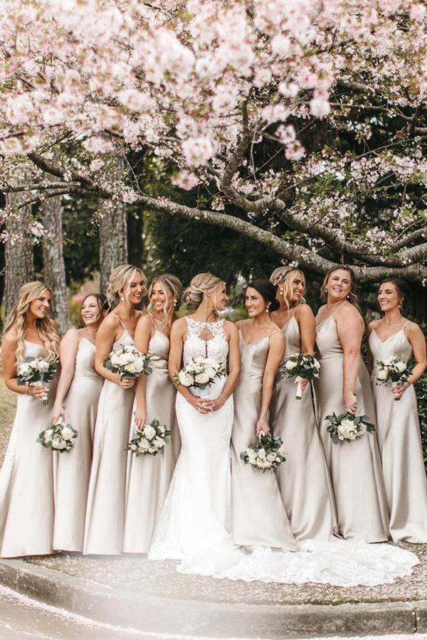 Sleek Spaghetti Straps Silk Satin Floor-length Bridesmaid Dresses (ZD13264) - VelvetHem