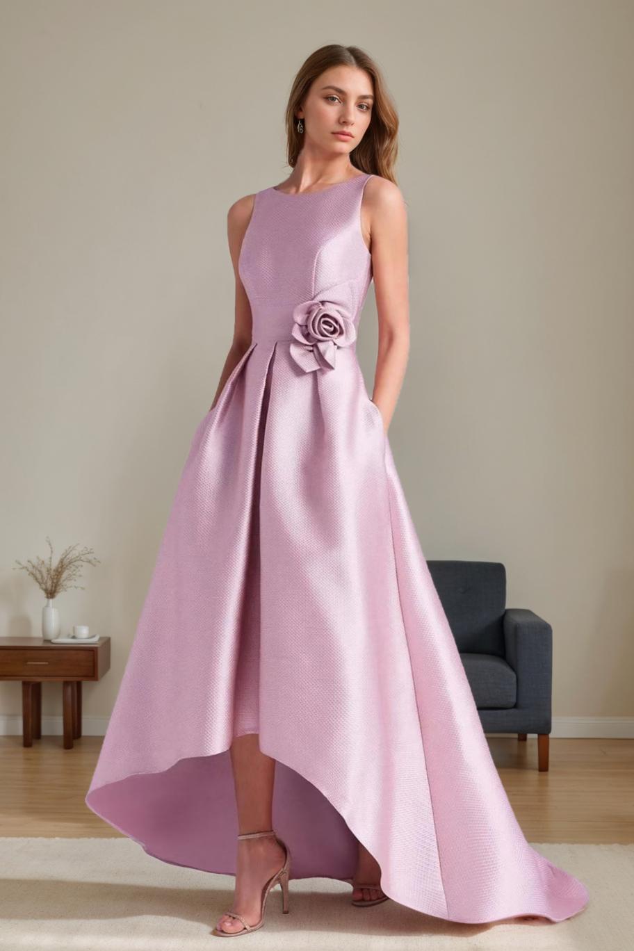 Sleeveless A Line Scoop Asymmetrical Mother of the Bride & Groom Dress with Floral Details