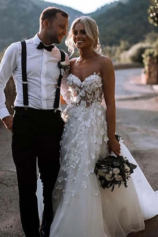 Sleeveless Applique Floor-length Beach Wedding Dress
