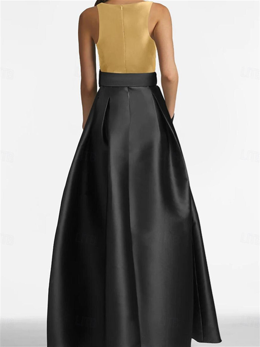 Sleeveless Long A Line Mother of the Bride Dress with Belt
