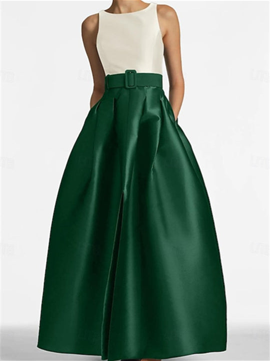 Sleeveless Long A Line Mother of the Bride Dress with Belt