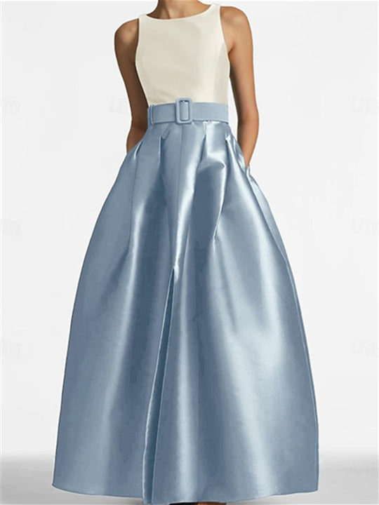Sleeveless Long A Line Mother of the Bride Dress with Belt