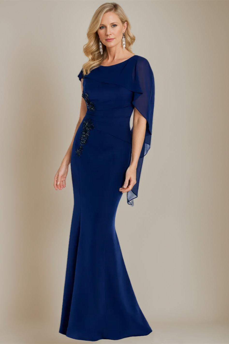 Sleeveless Long Bateau Neck Mermaid Trumpet Mother of the Bride Dress