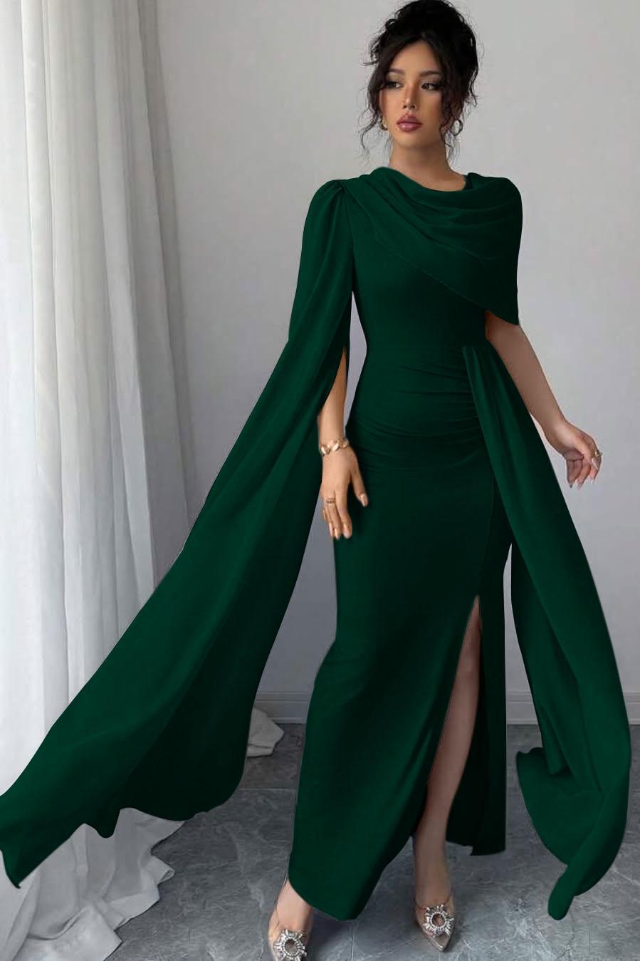 Sleeveless Jewel Neck Long Mermaid Evening Formal Dress With Split Pleated