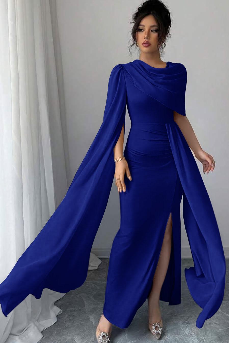 Sleeveless Jewel Neck Long Mermaid Evening Formal Dress With Split Pleated