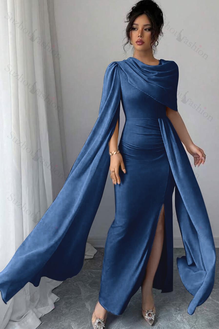 Sleeveless Jewel Neck Long Mermaid Evening Formal Dress With Split Pleated