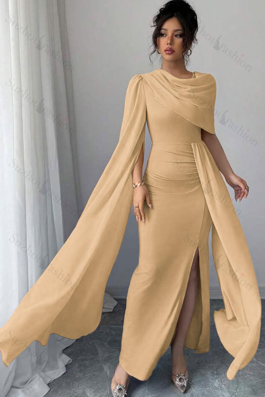 Sleeveless Jewel Neck Long Mermaid Evening Formal Dress With Split Pleated