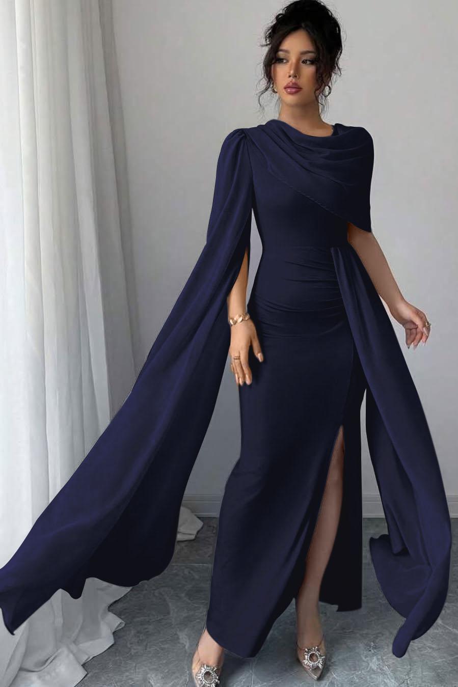 Sleeveless Jewel Neck Long Mermaid Evening Formal Dress With Split Pleated