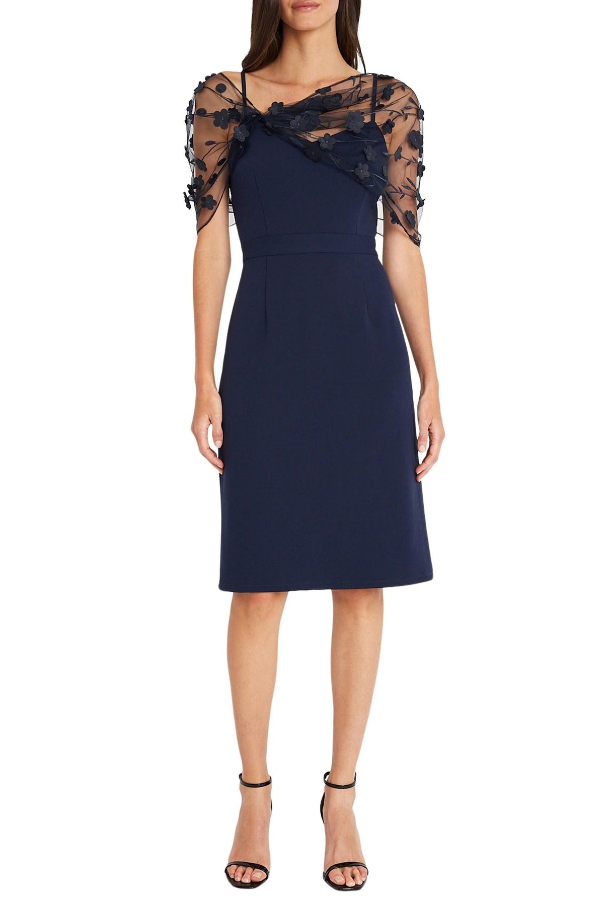 Sleeveless Knee Length Mother of the Bride Dress with Spaghetti Straps and Watteau Train