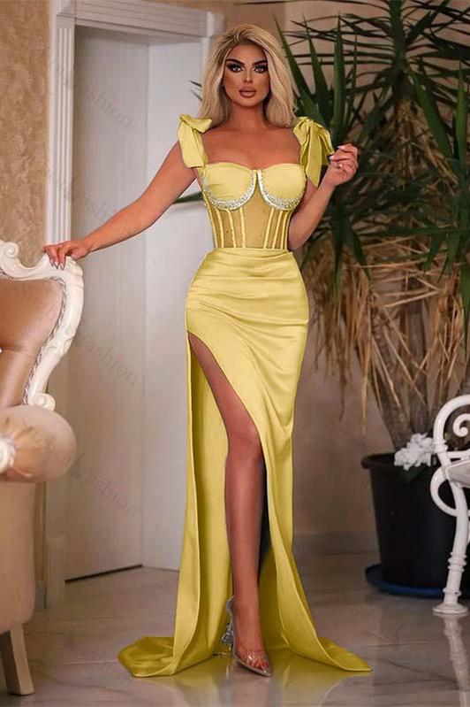 Sleeveless Mermaid Sky Blue Prom Dress Sweetheart Beaded Evening Formal Dress With Side Split