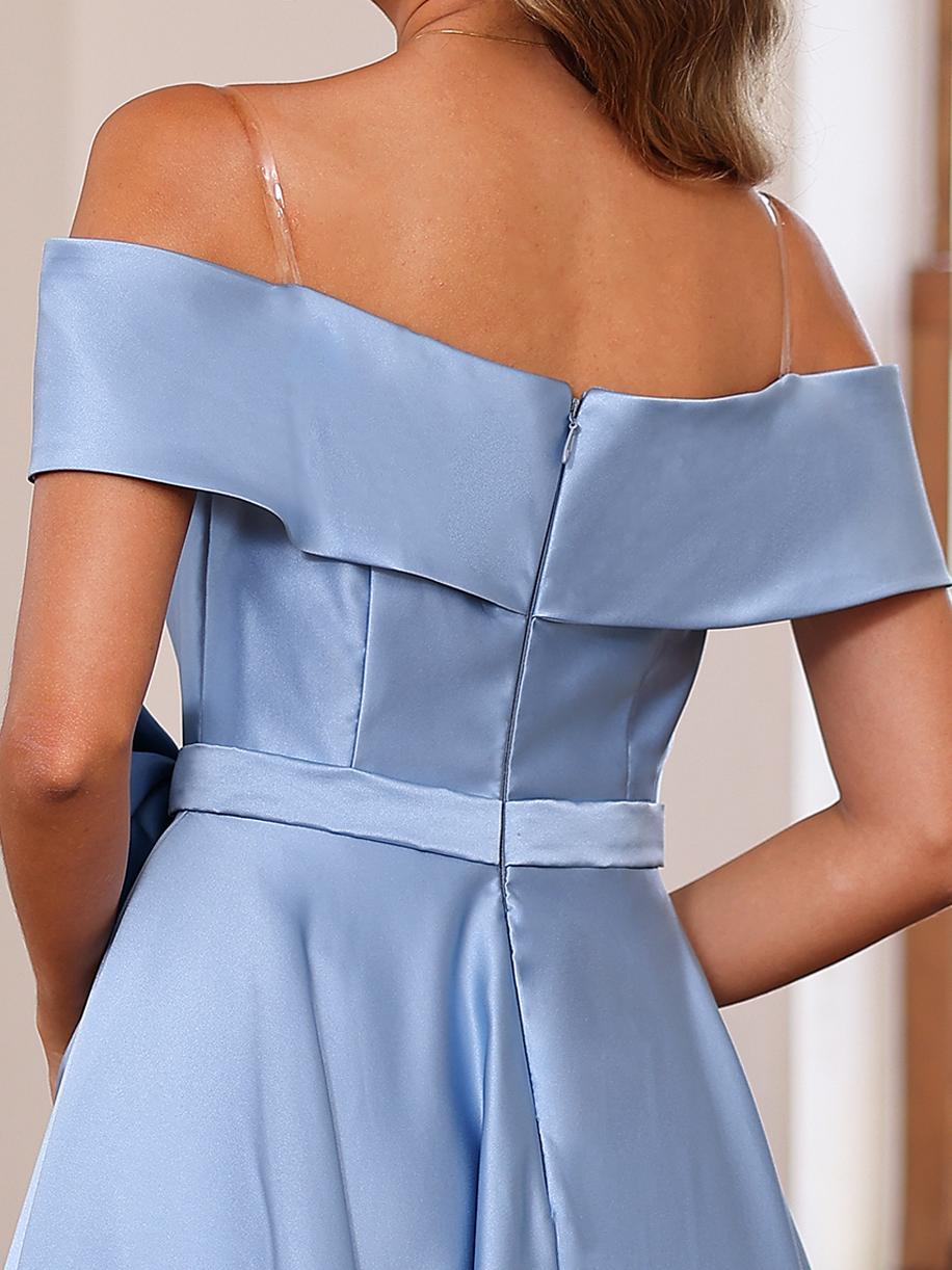 Sleeveless Off the Shoulder A Line Mother of the Bride Dress with Pockets Ankle Length