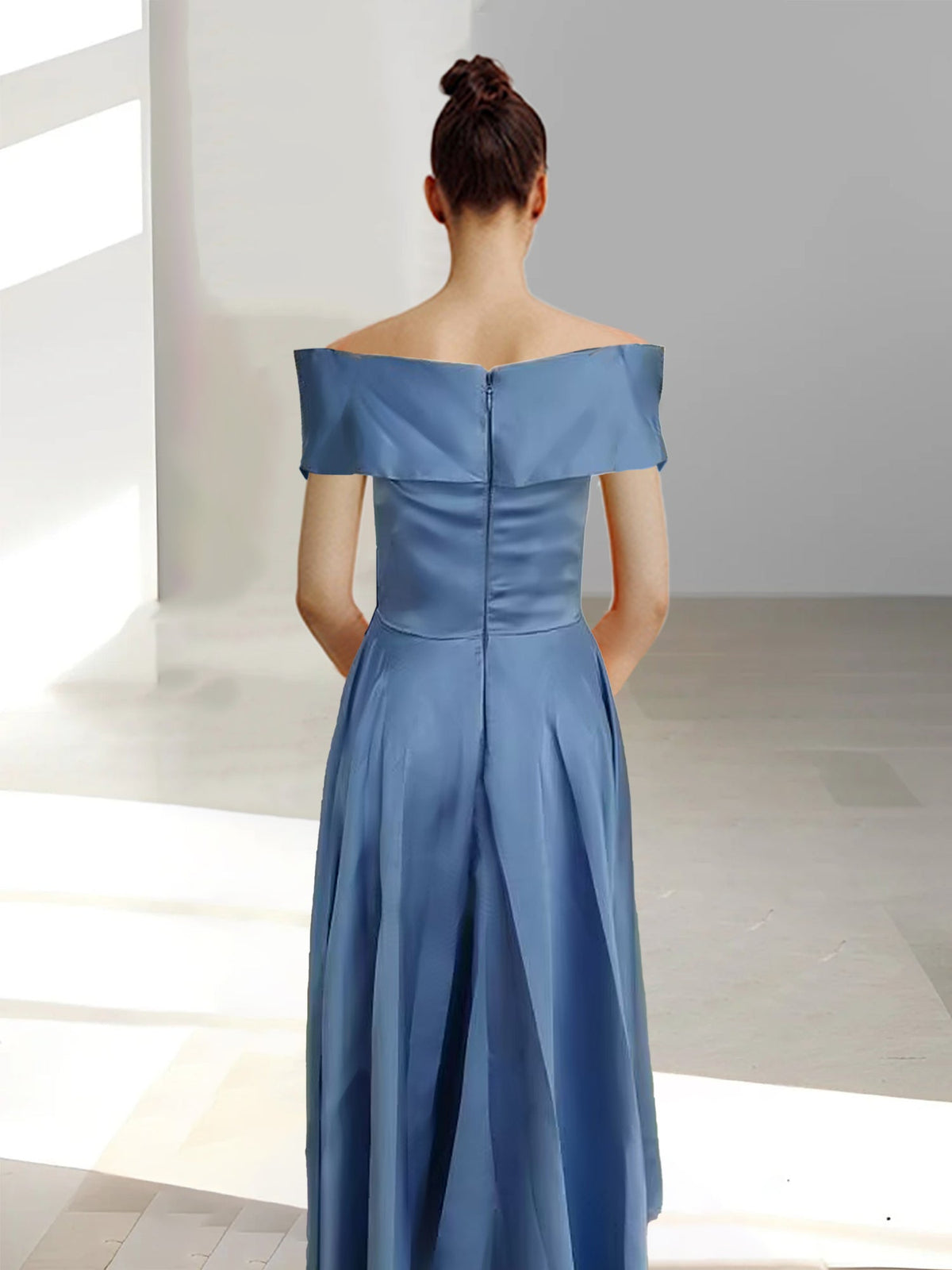 Sleeveless Off the Shoulder A Line Ankle Length Mother of the Bride Dress with Pockets