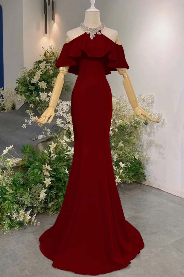 Sleeveless Off the Shoulder Long Mermaid Evening Formal Dress With Pleated