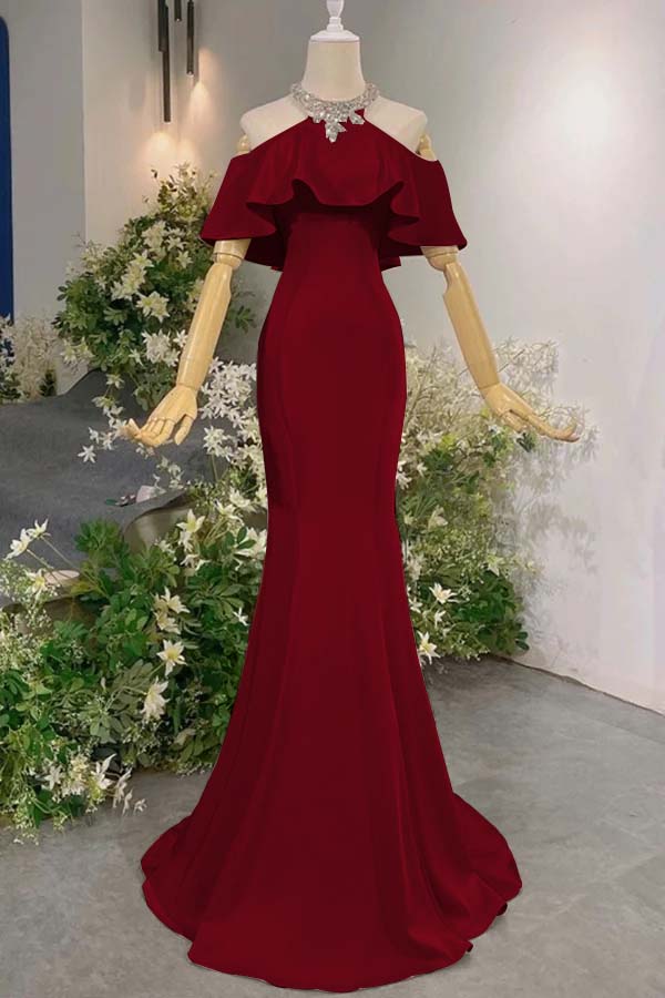 Sleeveless Off the Shoulder Long Mermaid Evening Formal Dress With Pleated