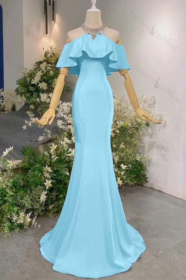 Sleeveless Off the Shoulder Long Mermaid Evening Formal Dress With Pleated
