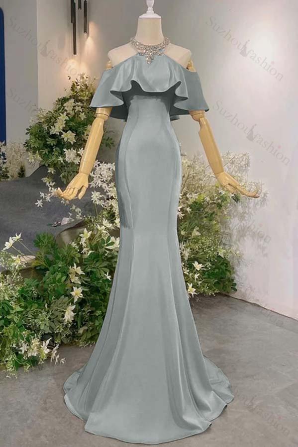 Sleeveless Off the Shoulder Long Mermaid Evening Formal Dress With Pleated