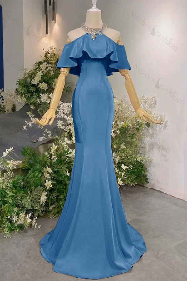 Sleeveless Off the Shoulder Long Mermaid Evening Formal Dress With Pleated
