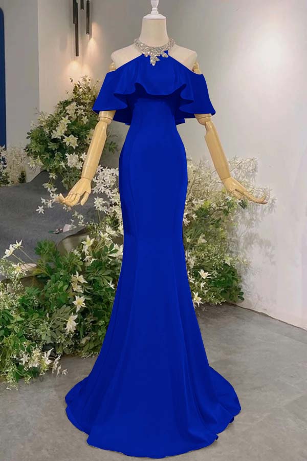 Sleeveless Off the Shoulder Long Mermaid Evening Formal Dress With Pleated