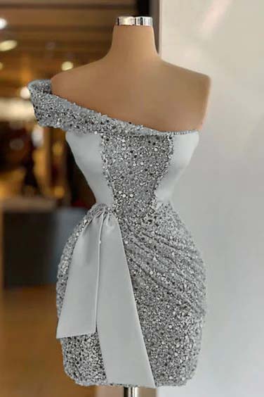 Sleeveless One Shoulder Short Sequins Homecoming Dress Pleated With Belt