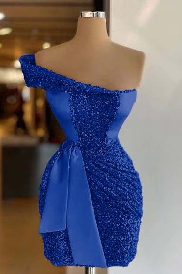 Sleeveless One Shoulder Short Sequins Homecoming Dress Pleated With Belt