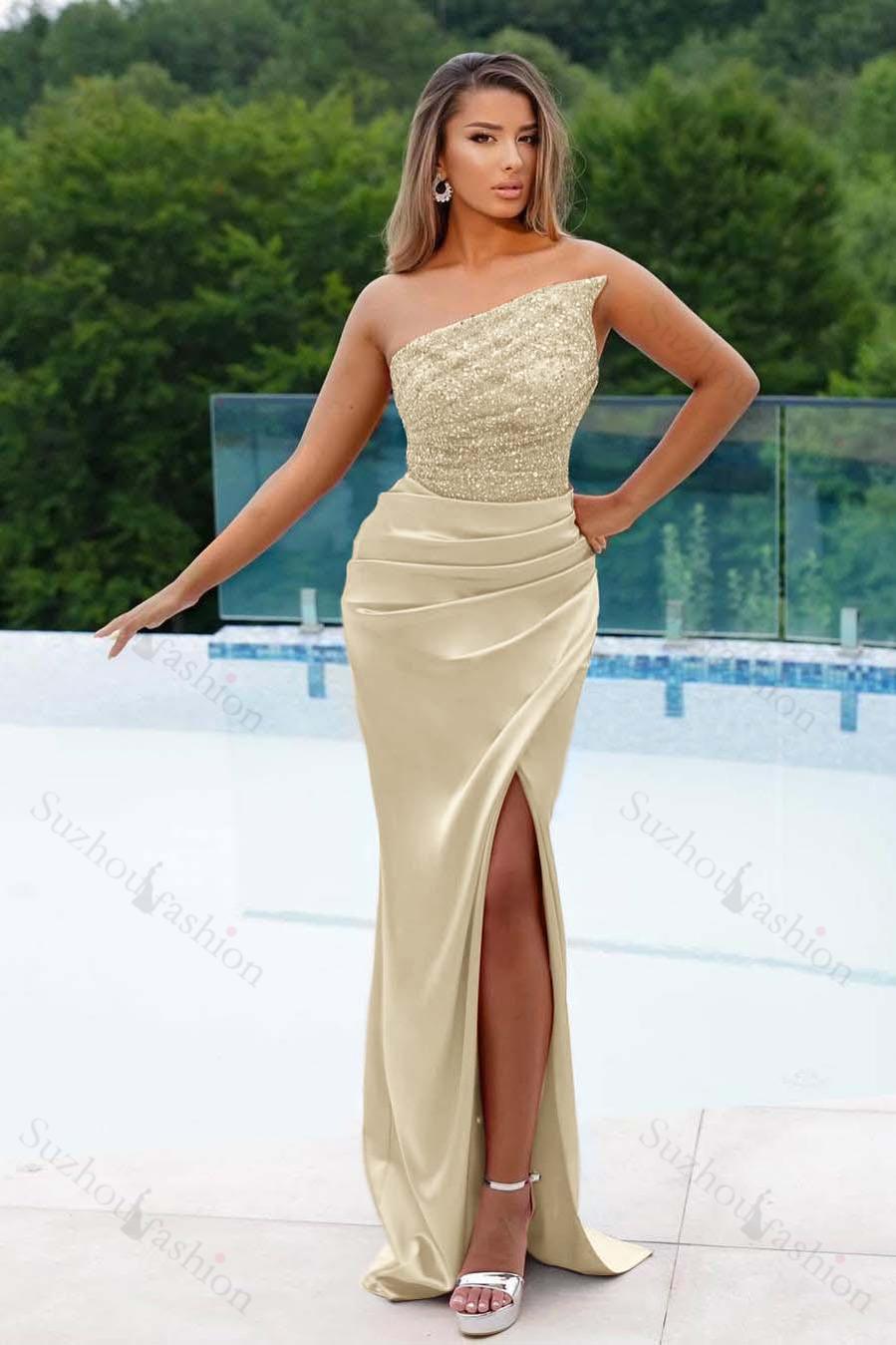 Sleeveless Strapless Long Mermaid Evening Formal Dress With Sequined Split