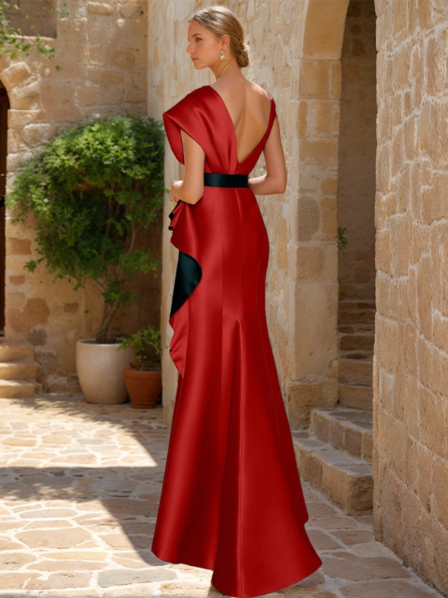 Sleeveless V Neck Sheath Column Dress for Mothers of the Bride & Groom with Appliques and Belt