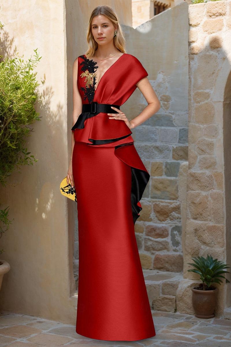 Sleeveless V Neck Sheath Column Dress for Mothers of the Bride & Groom with Appliques and Belt