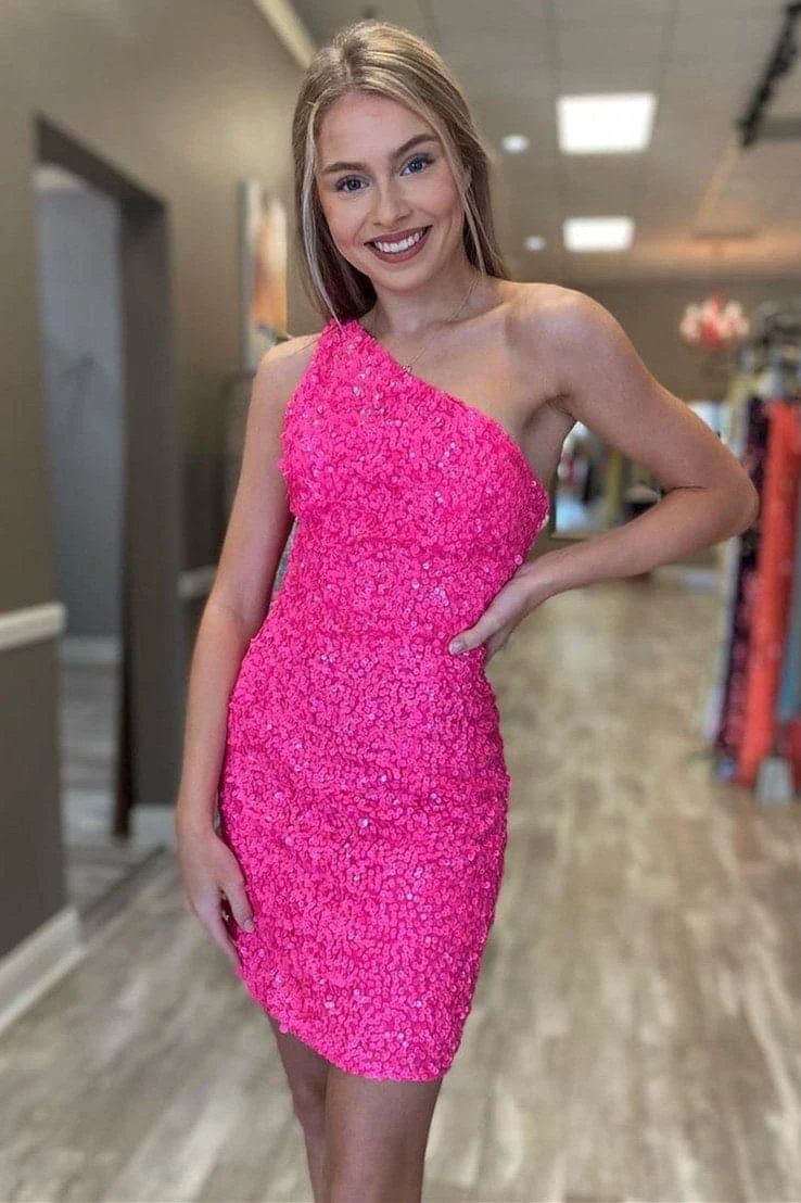 One Shoulder Green Tight Homecoming Dress SYH17 by vivymakudress