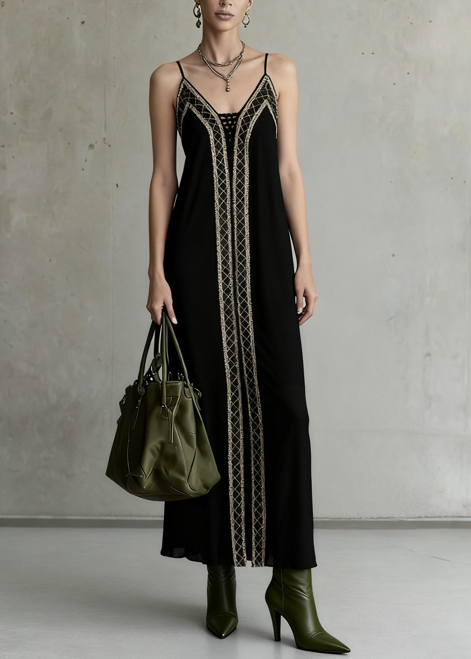 Slim Fit Black Backless Plaid Spaghetti Strap Dress Sleeveless