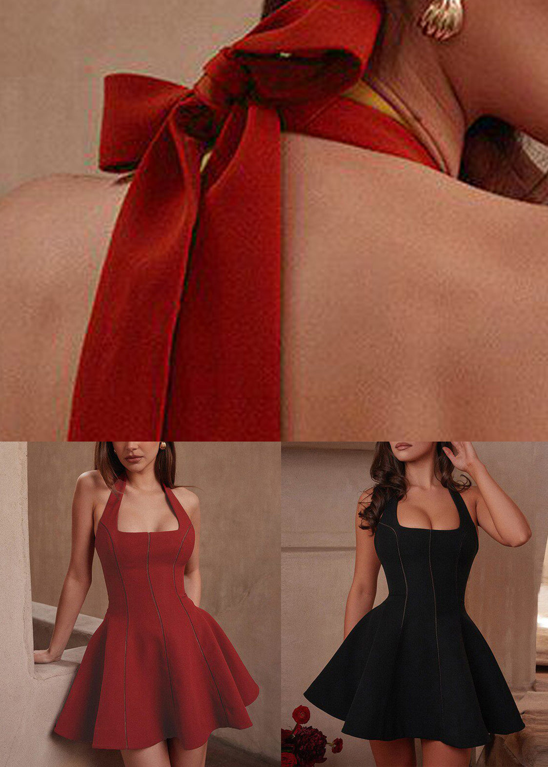 Slim Fit Red Flattering Solid Mini Spaghetti Strap Dress Summer