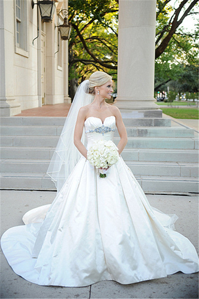 Sliver Beads Wedding Dress Stretch Satin  Bridal Shower Dress