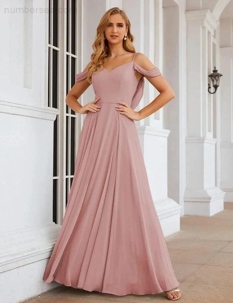 ZapDress Cold Shoulder Chiffon Bridesmaid Dresses Long Maxi Formal Prom Gowns for Women Party (ZD17042)