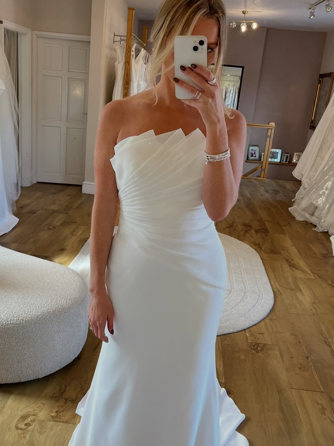 Strapless Origami Folded Neck Mermaid Chapel Train Wedding Dress