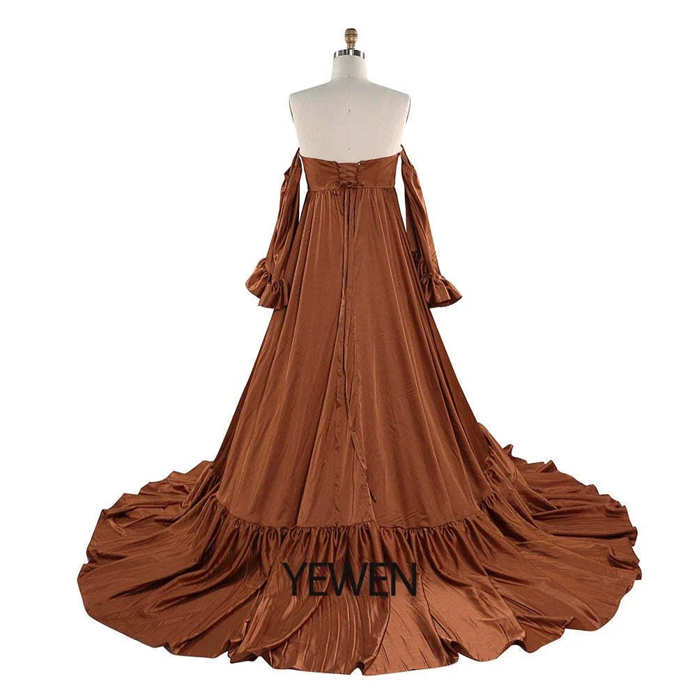 Soft Satin Long Shoulderless Pregnancy Woman Baby Shower Maternity Dresses Photoshoot Gown SY220701
