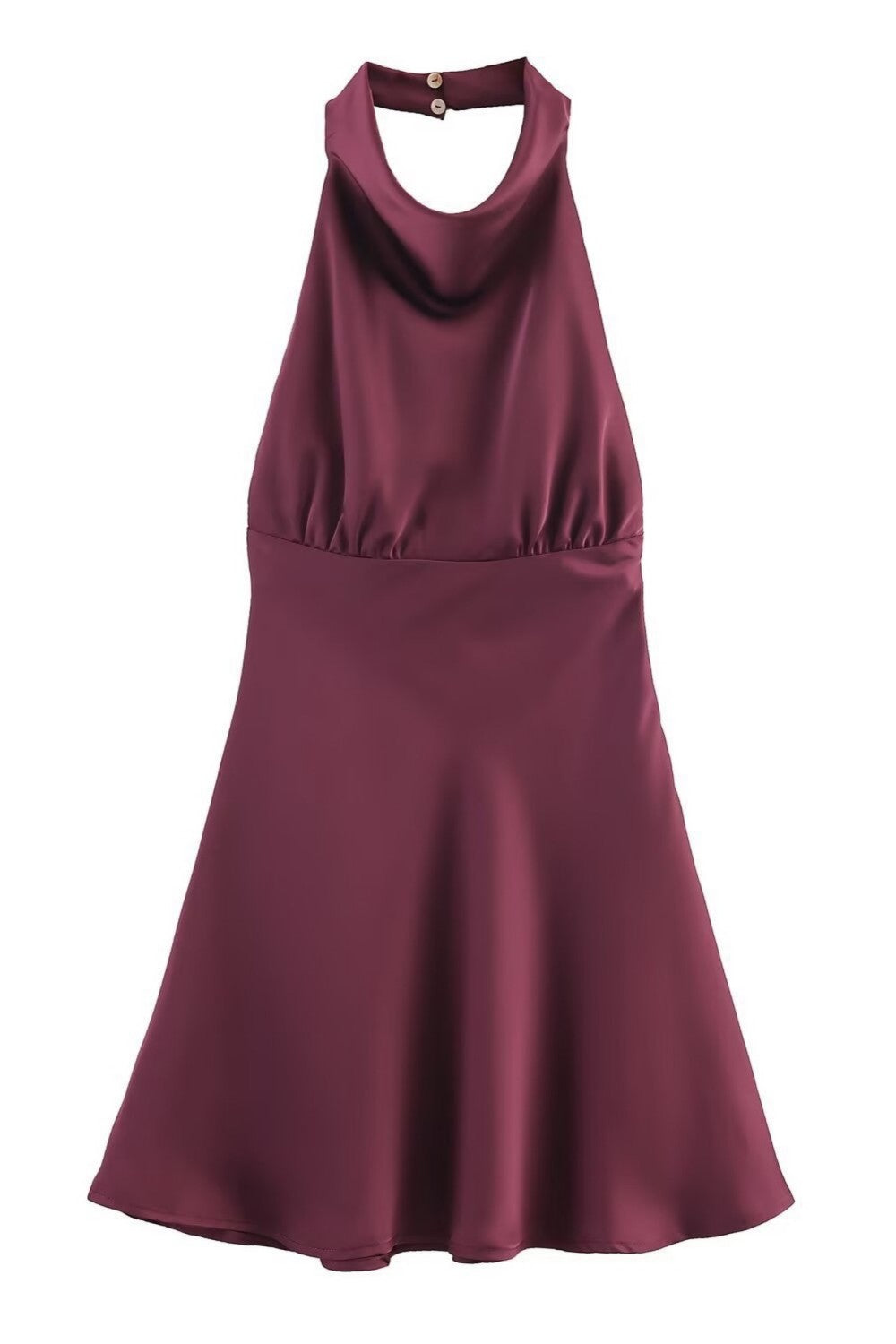 Soft Elegant Plum Satin Halter Neck A-Line Homecoming Mini Dress