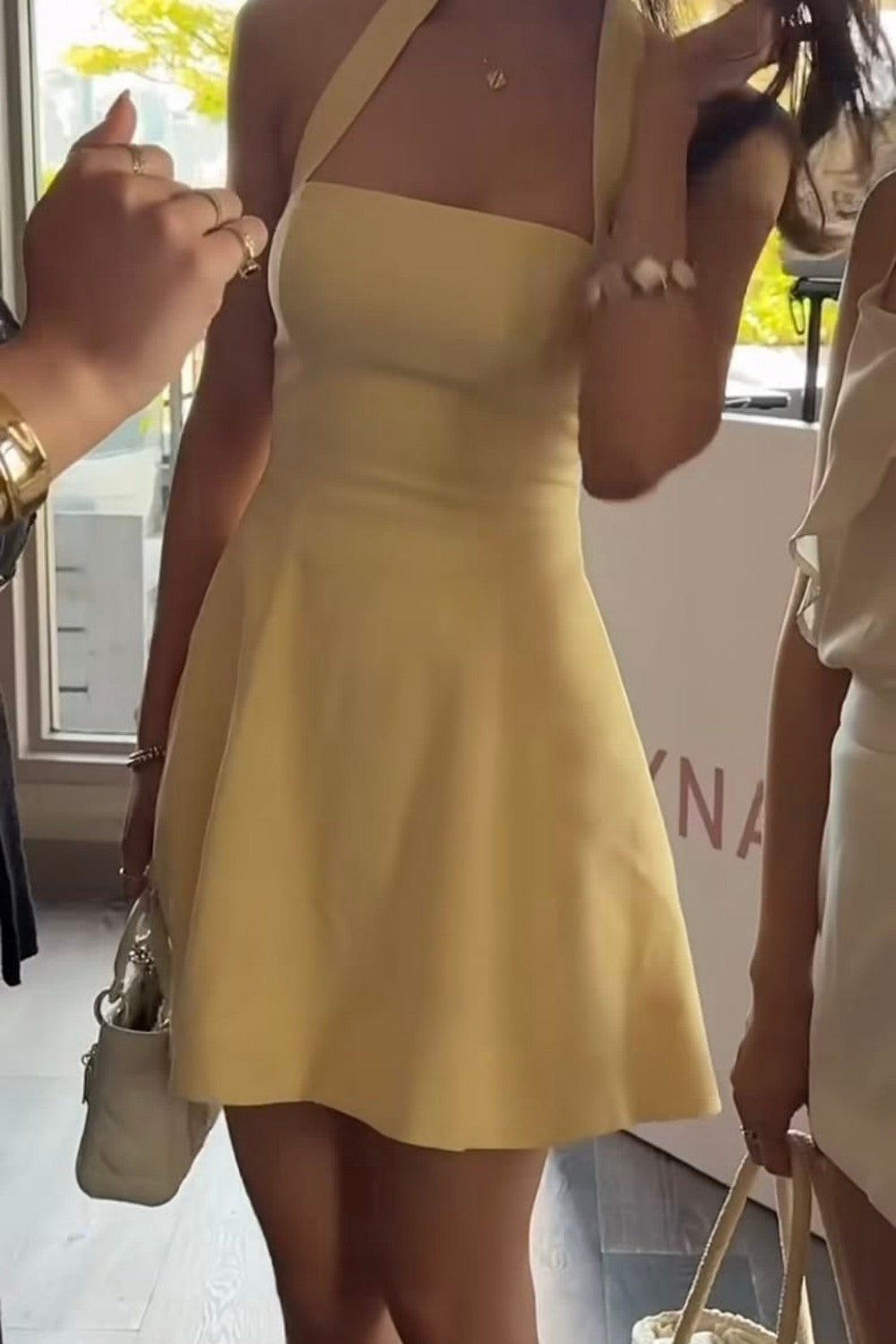 Soft Yellow Halter Neck Homecoming Dress A Line Short Mini Party Dress