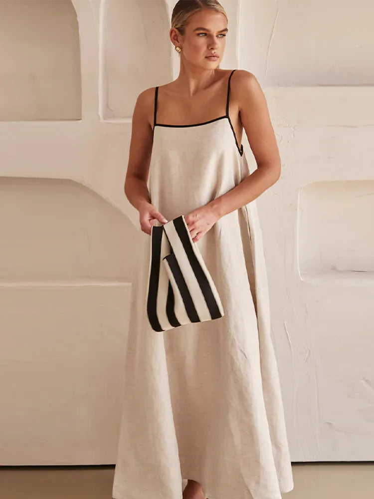Gwendolyn Elegant Linen-cotton Dress with Open Back for Women