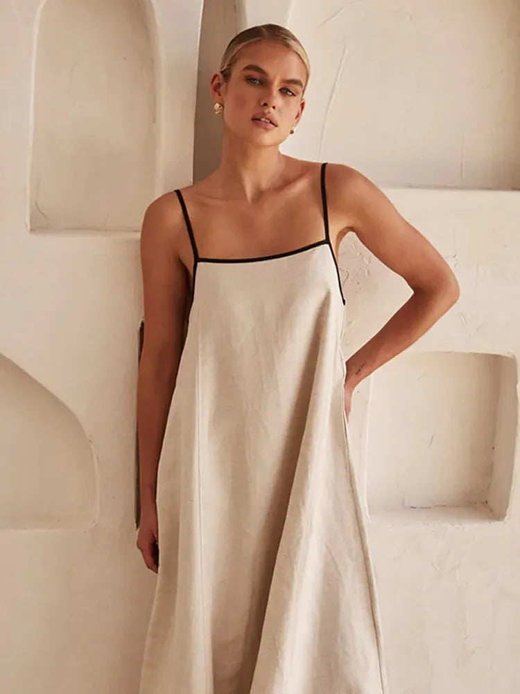 Gwendolyn Elegant Linen-cotton Dress with Open Back for Women