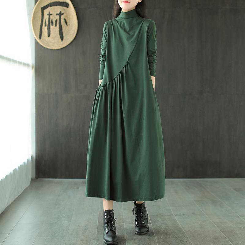 Plus Size Solid Draped High Neck Casual Dress